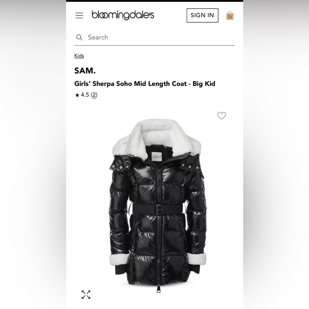 NWT SAM NYC Sherpa Soho Down Belted Parka Jacket  Black Girls Size 4 MSRP $395